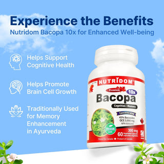 Nutridom Bacopa 10x, Bacopa Concentrate, 300mg (3,000mg QCE), 60Veggie Capsules - CAFORIA.CA