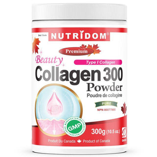 Nutridom Beauty Collagen 300, Hydrolyzed, Type I & III, Powder, Natural Berry Flavoured, 10.5 oz (300 g) - CAFORIA.CA