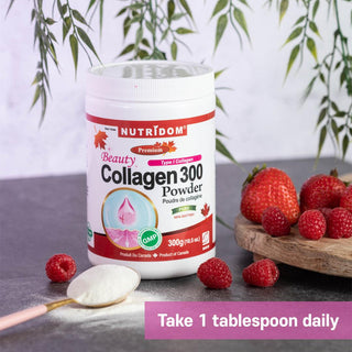 Nutridom Beauty Collagen 300, Hydrolyzed, Type I & III, Powder, Natural Berry Flavoured, 10.5 oz (300 g) - CAFORIA.CA