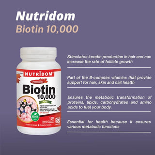 Nutridom Biotin, 10,000 mcg, 150 Veggie Capsules - CAFORIA.CA