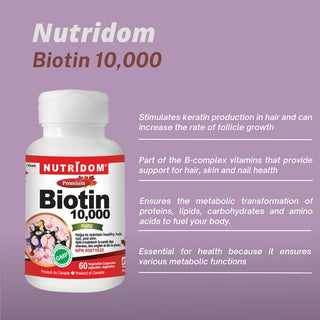 Nutridom Biotin, 10,000 mcg, 60 Veggie Capsules - CAFORIA.CA