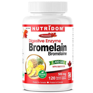 Nutridom Bromelain 2,400 GDU, 500 mg, Digestive Enzyme, 120 Veggie Capsules - CAFORIA.CA