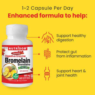 Nutridom Bromelain 2400 GDU, 500 mg, Digestive Enzyme, 60 Veggie Capsules - 3 PACK - CAFORIA.CA