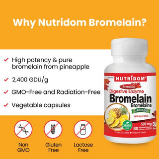 Nutridom Bromelain 2400 GDU, 500 mg, Digestive Enzyme, 60 Veggie Capsules - 3 PACK - CAFORIA.CA