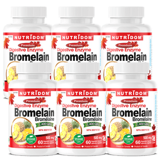 Nutridom Bromelain 2400 GDU, 500 mg, Digestive Enzyme, 60 Veggie Capsules - 6 PACK - CAFORIA.CA