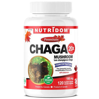 Nutridom Chaga Mushroom 20X Concentrate, 180 mg, 120 Veggie Capsules - CAFORIA.CA