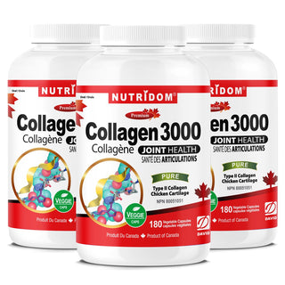 Nutridom Collagen 3000, Type II, 500 mg, 180 Veggie Capsules - 3 PACK - CAFORIA.CA