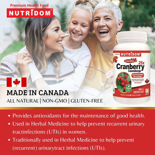 Nutridom Cranberry 25x, Canadian Whole Fruit Concentrate, 500 mg, UTI Support, 120 Veggie Capsules - CAFORIA.CA