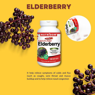 Nutridom Elderberry, 650 mg, Cold & Flu Relief, 120 Veggie Capsules - CAFORIA.CA