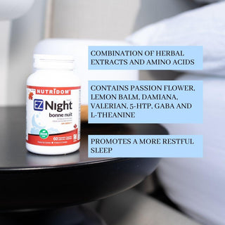 Nutridom EZ Night, Natural Sleep Aid, 60 Veggie Capsules - CAFORIA.CA