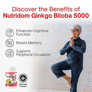 Nutridom Ginkgo Biloba 5000, 100 mg, 24% Flavones Glycoside & 6% Terpene Lactones, 120 Veggie Capsules - CAFORIA.CA