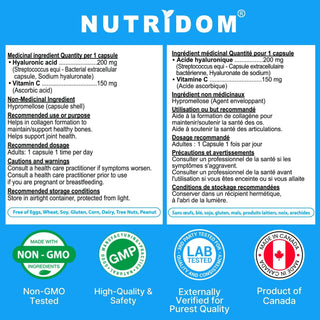 Nutridom Hyaluronic Acid with Vitamin C 60 Vcaps - CAFORIA.CA