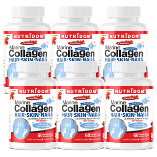 Nutridom Hydrolyzed Marine Collagen Peptides, 600mg, 60 Veggie Capsules - 6 PACK - CAFORIA.CA