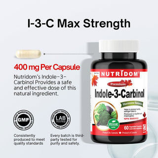 Nutridom Indole - 3 - Carbinol, I - 3 - C, 400 mg, Hormone Balance, 60 Veggie Capsules - CAFORIA.CA