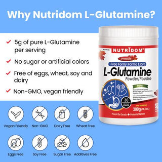 Nutridom L - Glutamine Powder, Free Form, Vegan, 10.5 oz (300 g) - CAFORIA.CA