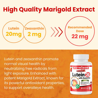 Nutridom Lutein with Zeaxanthin, 20 mg + 2 mg, 60 Veggie Capsules - CAFORIA.CA