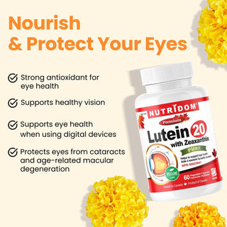 Nutridom Lutein with Zeaxanthin, 20 mg + 2 mg, 60 Veggie Capsules - CAFORIA.CA