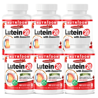 Nutridom Lutein with Zeaxanthin, 20 mg + 2 mg, 60 Veggie Capsules - 6 PACK - CAFORIA.CA