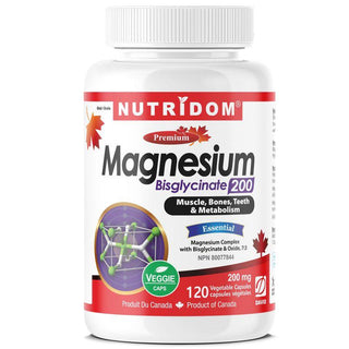 Nutridom Magnesium Bisglycinate, 200 mg, 120 Veggie Capsules - CAFORIA.CA