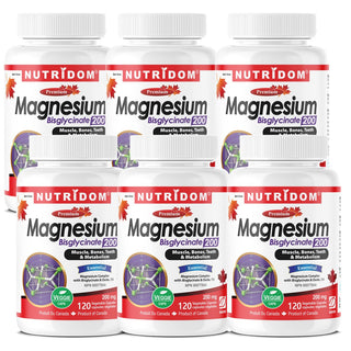 Nutridom Magnesium Bisglycinate, 200 mg, 120 Veggie Capsules - 6 PACK - CAFORIA.CA