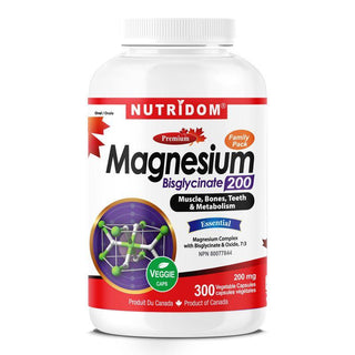 Nutridom Magnesium Bisglycinate, 200 mg, 300 Veggie Capsules - CAFORIA.CA