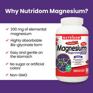 Nutridom Magnesium Bisglycinate, 200 mg, 300 Veggie Capsules - CAFORIA.CA