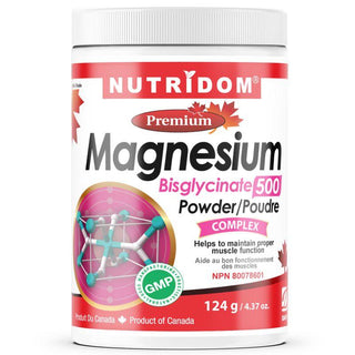 Nutridom Magnesium Bisglycinate Powder 500, 4.37 oz (124g) - CAFORIA.CA