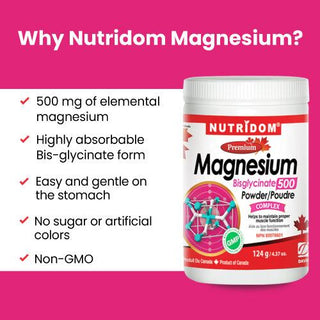 Nutridom Magnesium Bisglycinate Powder 500, 4.37 oz (124g) - CAFORIA.CA