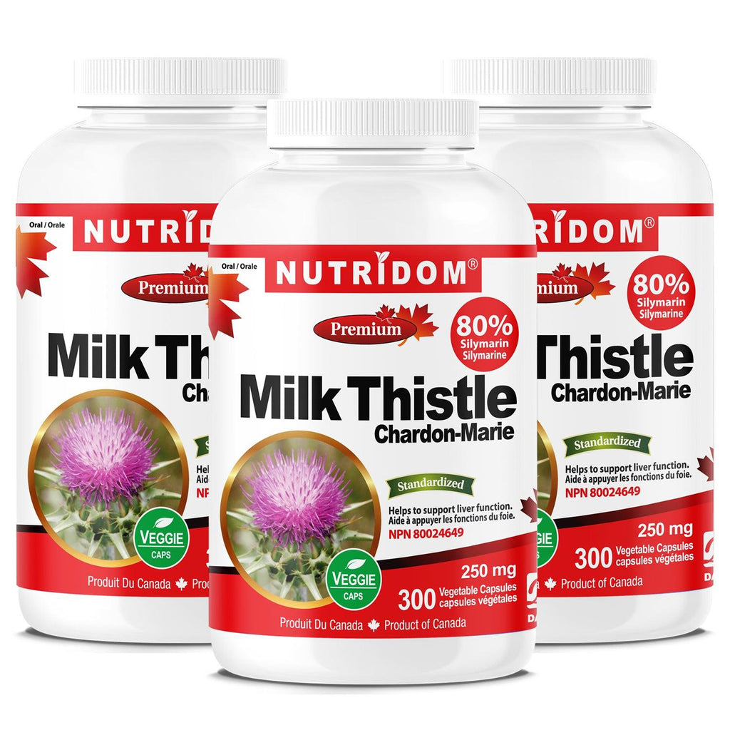 Nutridom 奶蓟草，80% 水飞蓟素，250 毫克，300 粒素食胶囊 - 3 包 – CAFORIA.CA