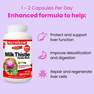 Nutridom Milk Thistle, 80% Silymarin, 250 mg, 300 Veggie Capsules - CAFORIA.CA