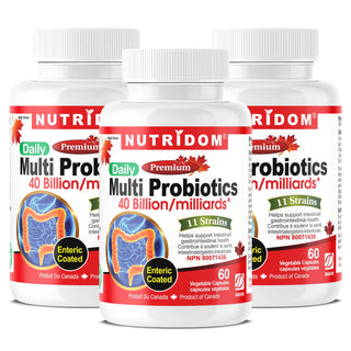 Nutridom Multi Probiotics, 40 Billion, 11 Strains, Enteric Coated, 60 Veggie Capsules - 3 PACK - CAFORIA.CA