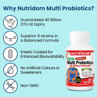 Nutridom Multi Probiotics, 40 Billion, 11 Strains, Enteric Coated, 60 Veggie Capsules - 3 PACK - CAFORIA.CA