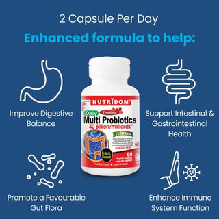 Nutridom Multi Probiotics, 40 Billion, 11 Strains, Enteric Coated, 60 Veggie Capsules - CAFORIA.CA