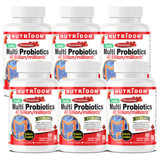 Nutridom Multi Probiotics, 40 Billion, 11 Strains, Enteric Coated, 60 Veggie Capsules - 6 PACK - CAFORIA.CA