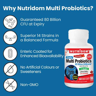 Nutridom Multi Probiotics, 80 Billion, 14 Strains, 60 Veggie Capsules - 3 PACK - CAFORIA.CA