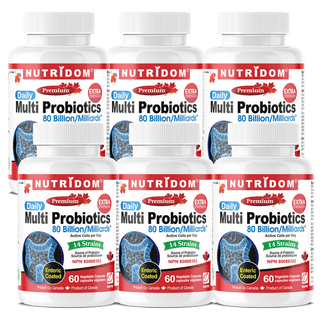 Nutridom Multi Probiotics, 80 Billion, 14 Strains, 60 Veggie Capsules - 6 PACK - CAFORIA.CA