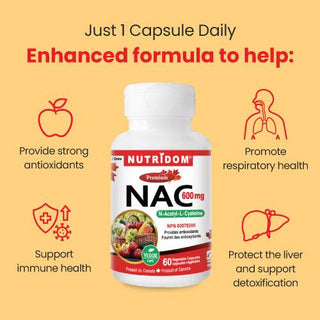 Nutridom NAC, N - Acety - L - Cysteine, 600 mg, 120 Veggie Capsules - CAFORIA.CA