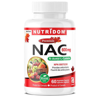 Nutridom NAC, N - Acetyl - L - Cysteine, 600 mg, 60 Veggie Capsules - CAFORIA.CA