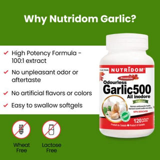 Nutridom Odourless Garlic Concentrate, 120 Softgels - 3 PACK - CAFORIA.CA