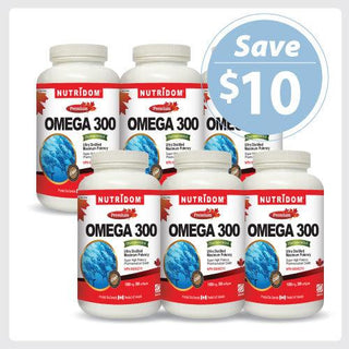 Nutridom Omega 300, Fish Oil, 1000mg, 300 Softgels - 6 PACK - CAFORIA.CA