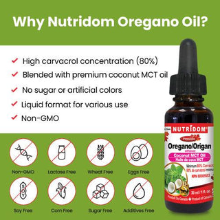 Nutridom Oregano with MCT Oil, 80% Carvacrol, Liquid Drops, 1fl oz (30 ml) - CAFORIA.CA