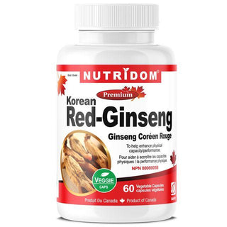 Nutridom Panax Korean Red Ginseng, 8% Ginsenoside, 500 mg, 60 Veggie Capsules - CAFORIA.CA