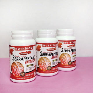 Nutridom Serrapeptase 120,000 SPU, 60 mg, 60 Veggie Capsules - 3 PACK - CAFORIA.CA