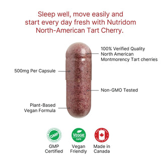 Nutridom Tart Cherry, Montmorency Whole Fruit Extract, 500 mg, 120 Veggie Capsules - 6 PACK - CAFORIA.CA