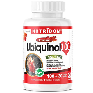 Nutridom Ubiquinol, 100 mg, Stabilized, 30 Softgels - CAFORIA.CA