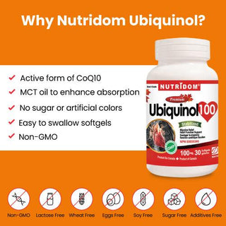 Nutridom Ubiquinol, 100 mg, Stabilized, 30 Softgels - CAFORIA.CA