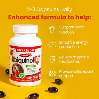 Nutridom Ubiquinol, 100 mg, Stabilized, 30 Softgels - CAFORIA.CA