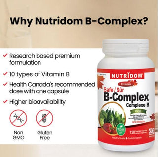 Nutridom Vitamin B - Complex SAFE, 120 Veggie Capsules - 3 pack - CAFORIA.CA