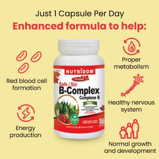 Nutridom Vitamin B - Complex SAFE, 120 Veggie Capsules - 3 pack - CAFORIA.CA