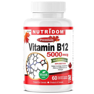 Nutridom Vitamin B12, Methylcobalamin, 5,000 mcg, 60 Veggie Capsules - CAFORIA.CA